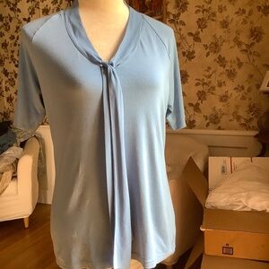 Talbots Bow Tie Blue Short Sleeve Top Size S